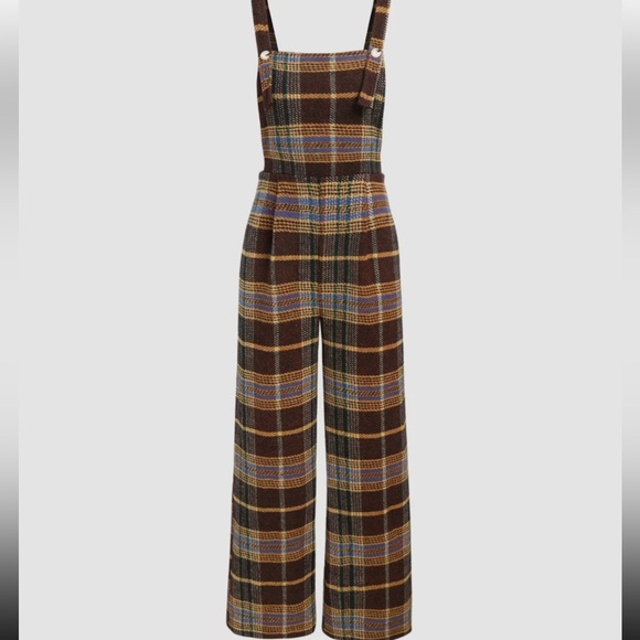 TWEED PLAID BUTTON UP WIDE LEG JUMPSUIT - Picture 4 of 5